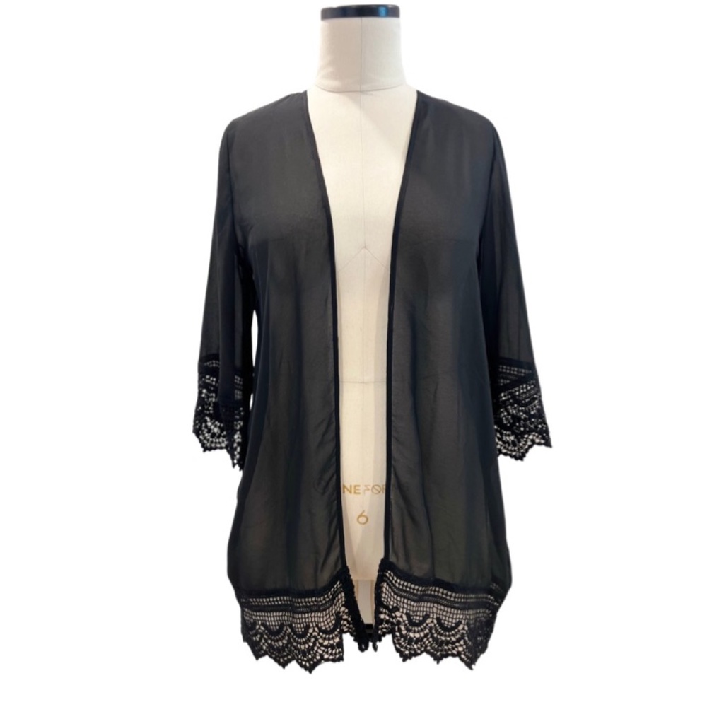 She & Sky Black Lace Kimono Cardigan Sz S